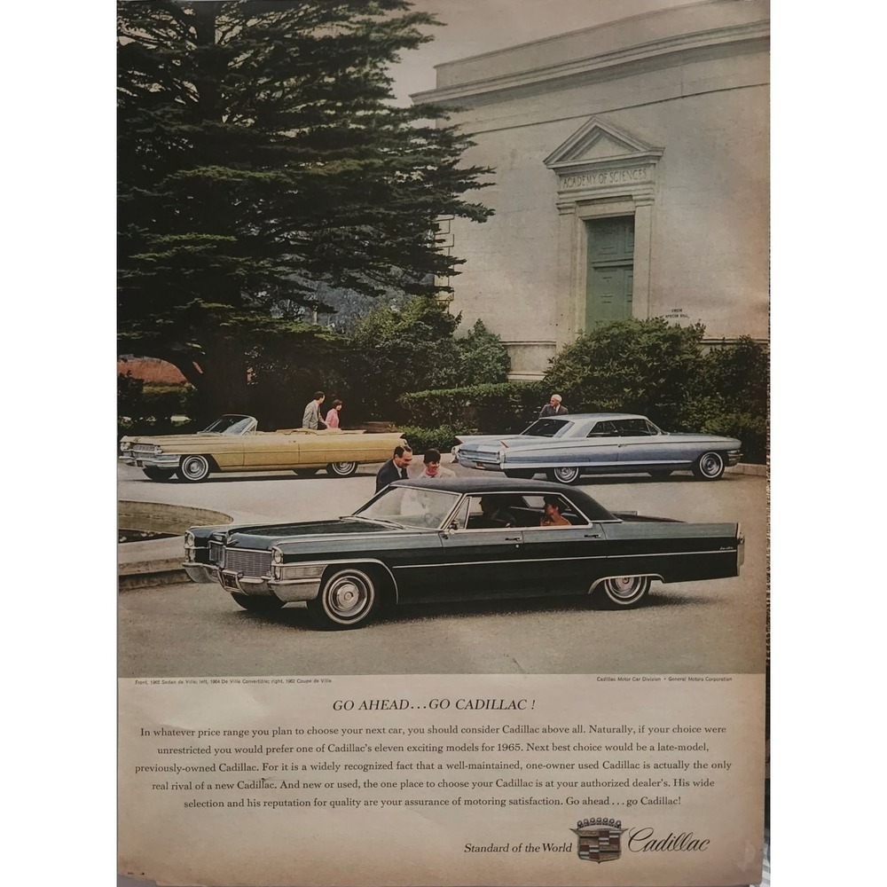 Cadillac Automobile Ad 1965 Sedan De Ville Coupe Mid-Century 10x13